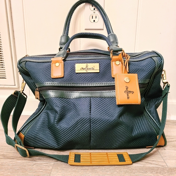 Atlantic Handbags - Like-new Atlantic Luggage Carry On Size Shoulder Bag in Blue-Green w/ Tan Strap